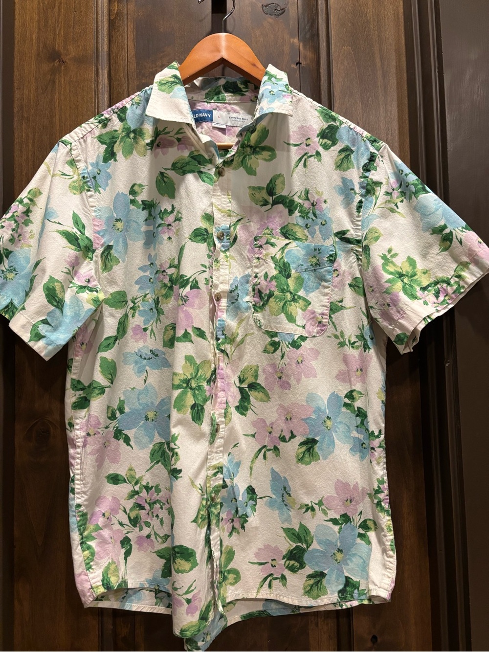 Old Navy Floral Short-Sleeve Button-Down Shirt - Cream, Green, Blue, Pink
